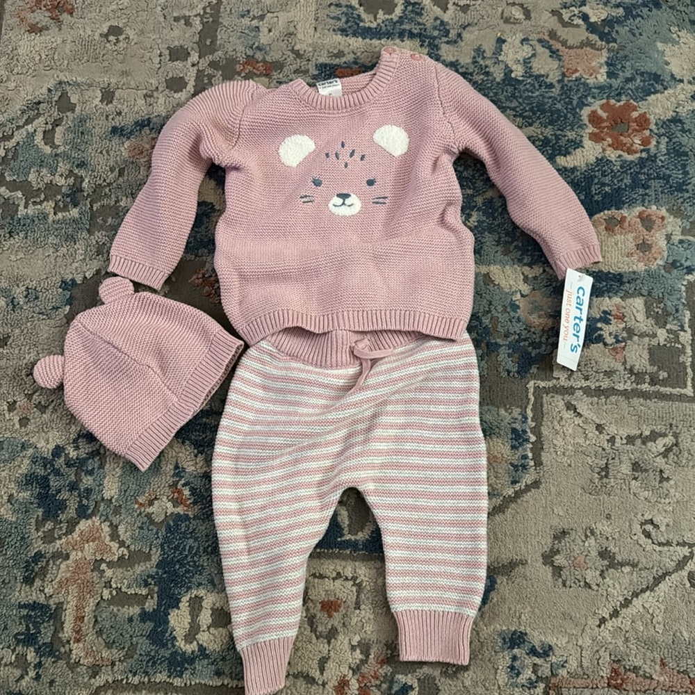 Carter’s 6 months Knit Pink and Gray sweater set 3